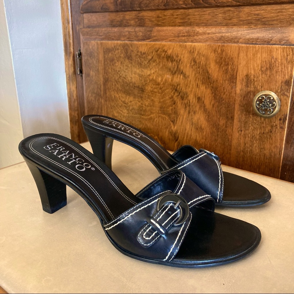 FRANCO SARTO BLACK BUCKLE BLOCK CHUNKY HEEL